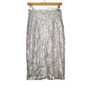 Eva Mendes New York & Company Silver Sequin Lace Midi Skirt XS